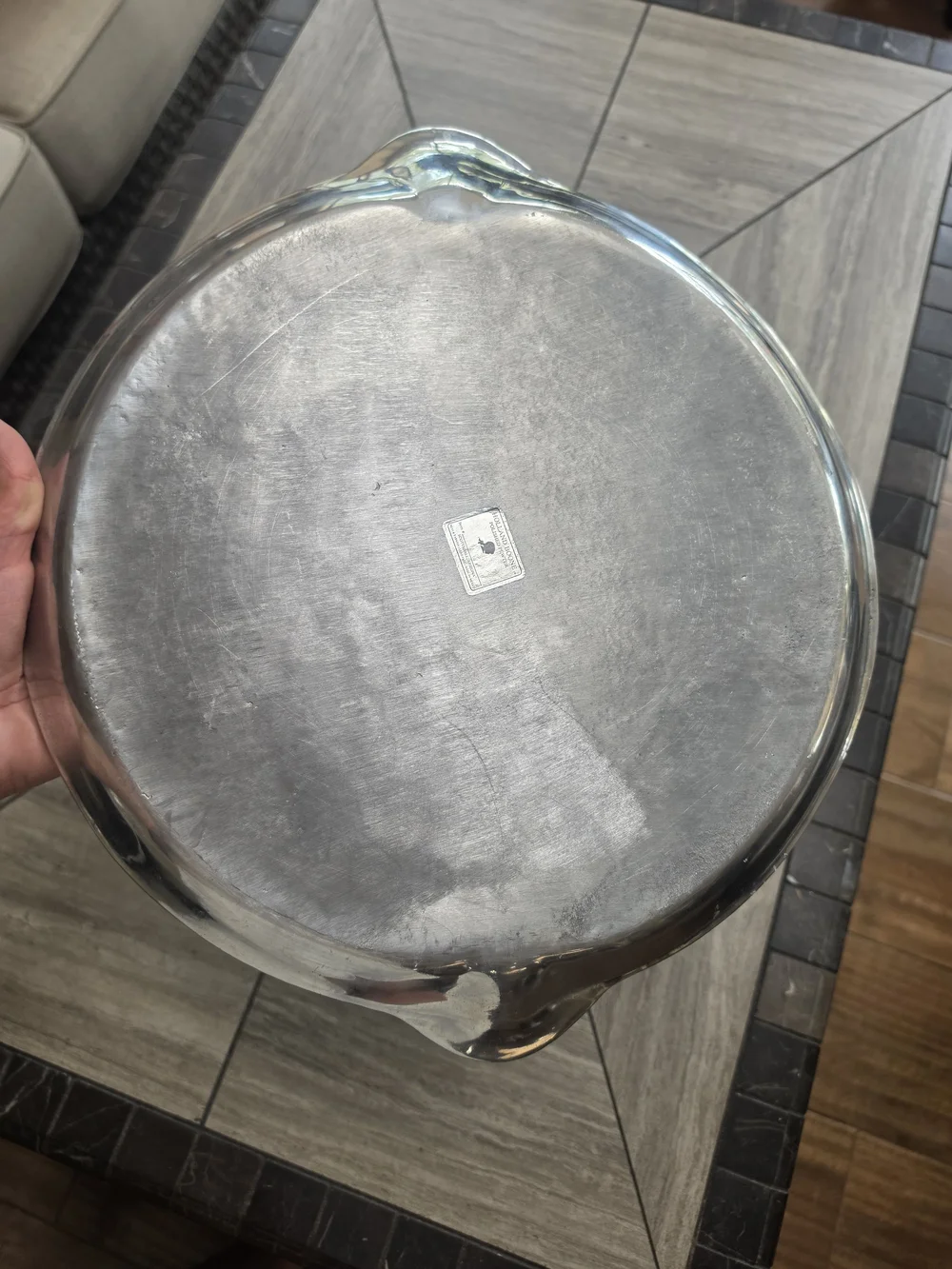 Silver Metal Serving Tray with Shell-Style Handles - Silver